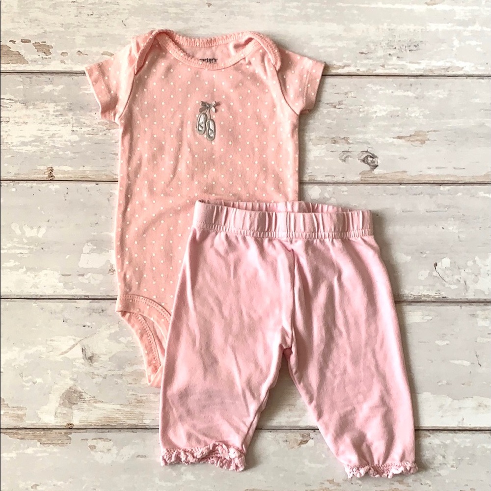 Baby Girl 3m Ballet Pink Onesie & Pants Polka Dot Dance Outfit Carters Baby